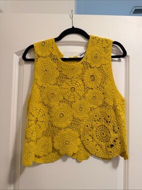 Desigual Yellow Crochet Crop Tank Top